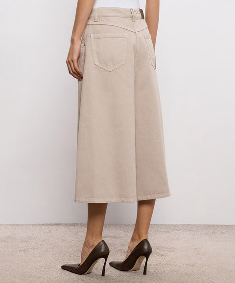 Brunello Cucinelli Pantalone Wide Cropped in Denim Tito con Monile