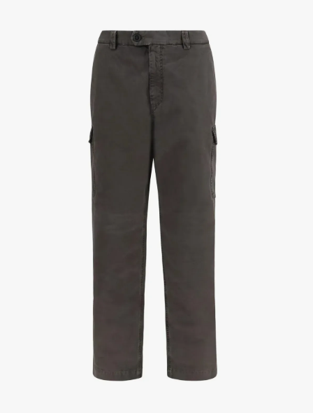 Brunello Cucinelli Pantalone in gabardina di cotone smerigliato con tasche cargo - Testa di moro