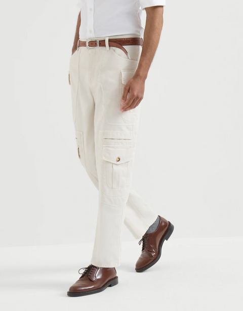 Brunello Cucinelli Pantalone in gabardina di cotone - Bianco