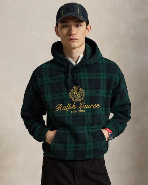 Polo Ralph Lauren Felpa con cappuccio Blackwatch e stemma ricamato