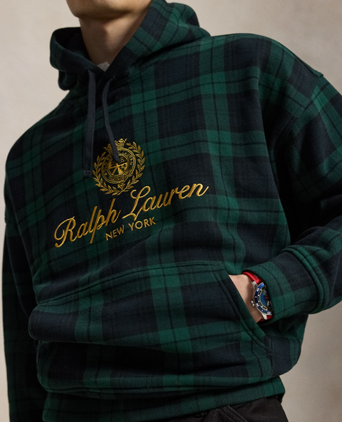 Polo Ralph Lauren Felpa con cappuccio Blackwatch e stemma ricamato