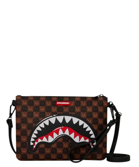 Sprayground Pochette Sharks In Paris WTF Bubble Brown Check - vista 1