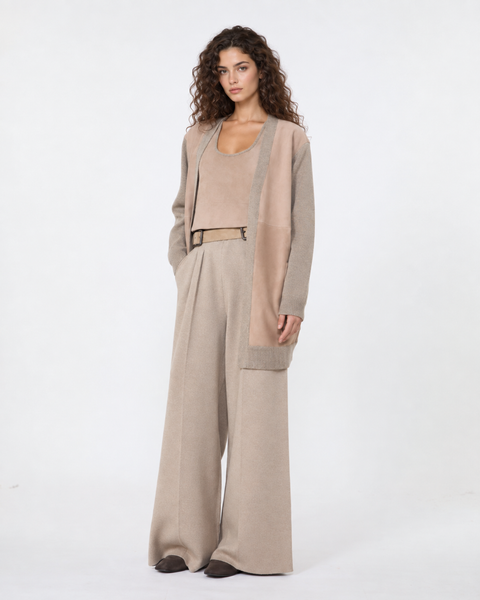Max Mara Sfilata Top in Lana e Cachemire con Pelle Scamosciata - Beige