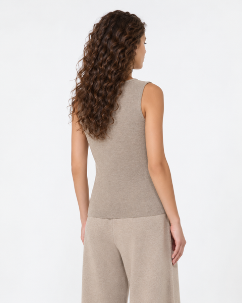 Max Mara Sfilata Top in Lana e Cachemire con Pelle Scamosciata - Beige