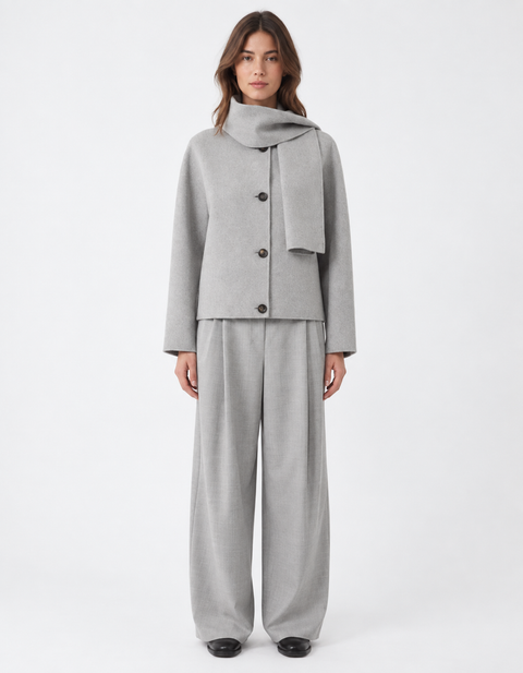 'S Max Mara Giacca Crop con Sciarpa - Cocoon Grey Melange
