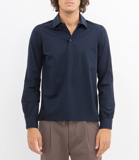 Polo manica lunga in jersey stretch blu navy