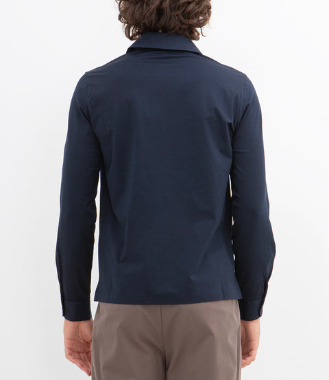 Polo manica lunga in jersey stretch blu navy