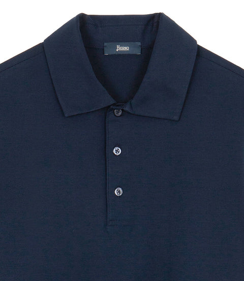 Polo manica lunga in jersey stretch blu navy