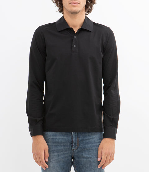 Polo manica lunga in jersey stretch nera