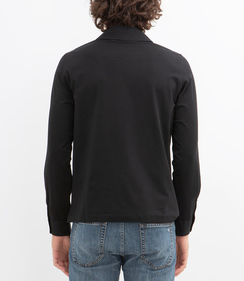 Polo manica lunga in jersey stretch nera