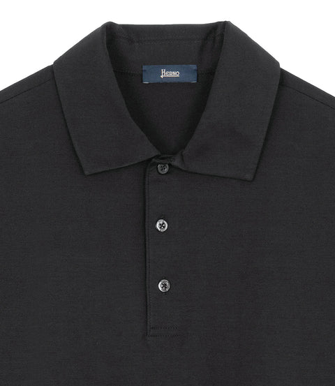 Polo manica lunga in jersey stretch nera