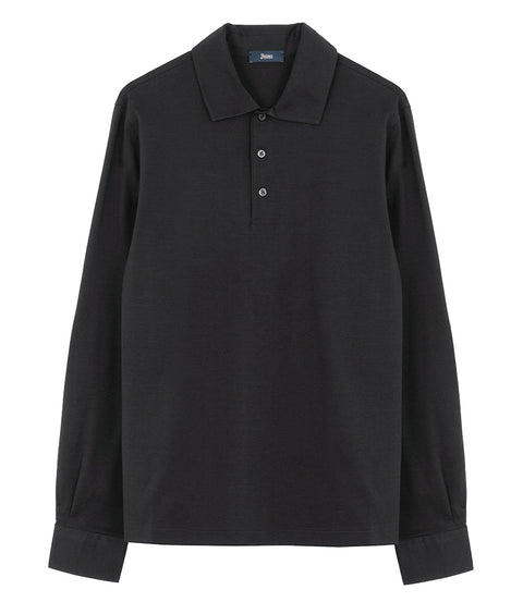 Polo manica lunga in jersey stretch nera