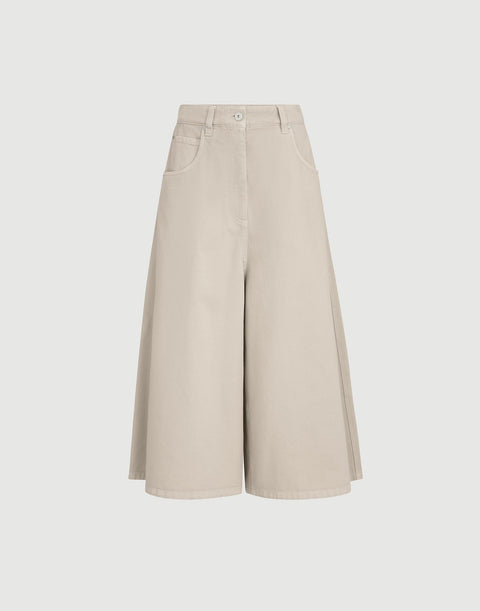 Brunello Cucinelli Pantalone Wide Cropped in Denim Tito con Monile