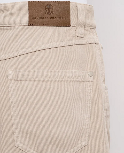 Brunello Cucinelli Pantalone Wide Cropped in Denim Tito con Monile