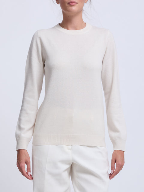 Brunello Cucinelli Maglia Girocollo in Cashmere con Monile - English White