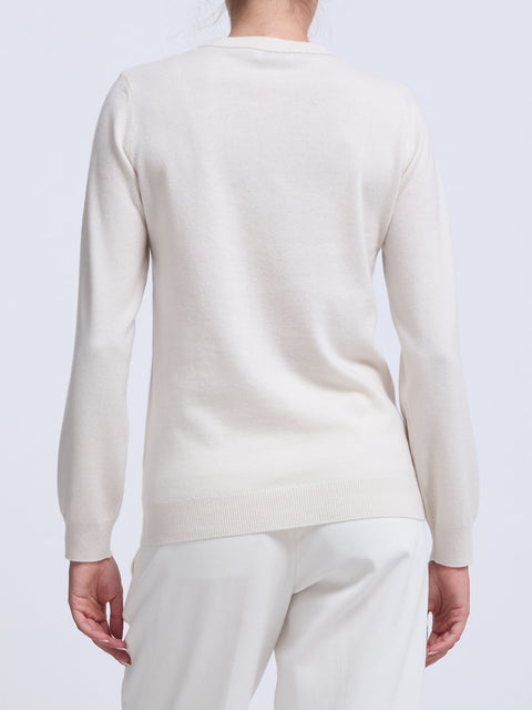 Brunello Cucinelli Maglia Girocollo in Cashmere con Monile - English White