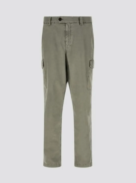 Brunello Cucinelli Pantalone in gabardina di cotone smerigliato con tasche cargo - Militare