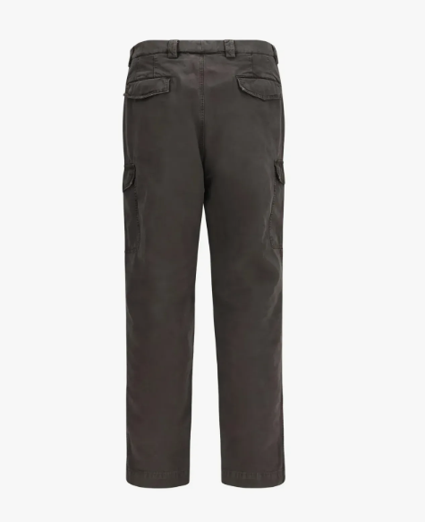 Brunello Cucinelli Pantalone in gabardina di cotone smerigliato con tasche cargo - Testa di moro