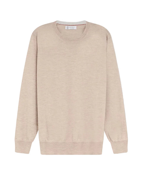 Maglia Leggera in Cashmere e Seta - Camel Chiaro + Nebbia