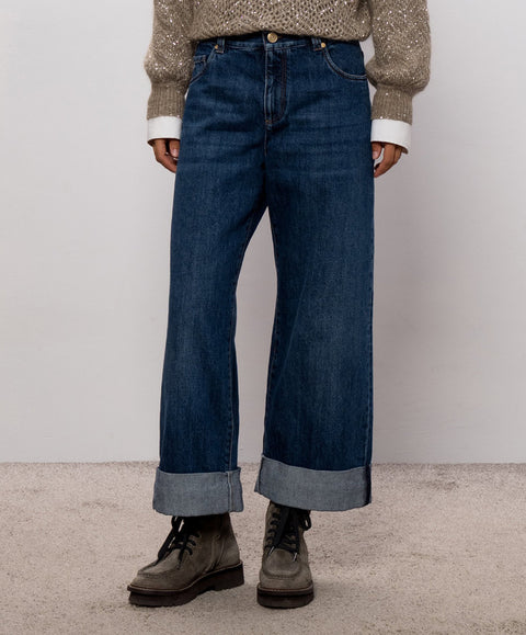 Brunello Cucinelli Pantaloni in Denim Iconic Dark Blue